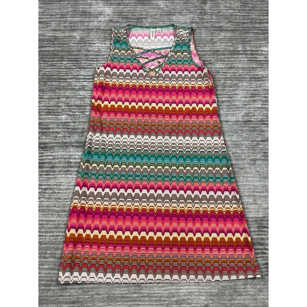 Tacera Dress Womens Small Multicolor Sleeveless Knee Length Polyester Blend